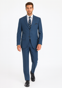 Teal Blue 3 Button Suit Jacket And Pleated Pants - Antique Blue Suit