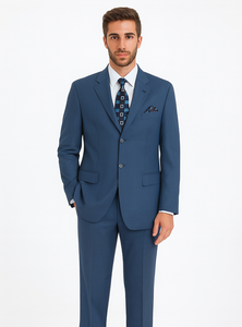 Teal Blue 3 Button Suit Jacket And Pleated Pants - Antique Blue Suit