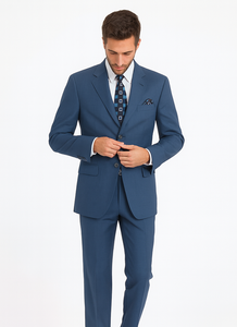 Teal Blue 3 Button Suit Jacket And Pleated Pants - Antique Blue Suit