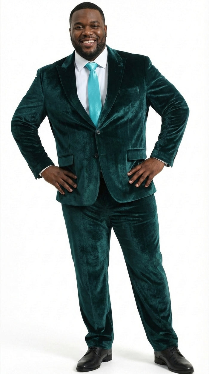 Mens Emerald Green Teal Blue Velvet Suit – Luxury Two Piece Formal Evening Suit Modern Fit