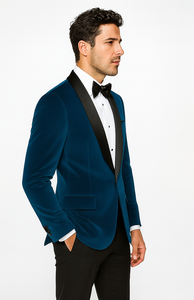 Teal Tuxedo - Velvet Dinner Jacket - Mens Velvet Blazer