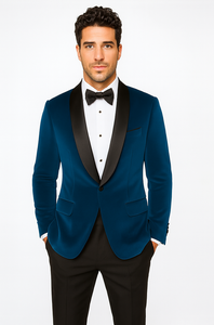 Teal Tuxedo - Velvet Dinner Jacket - Mens Velvet Blazer