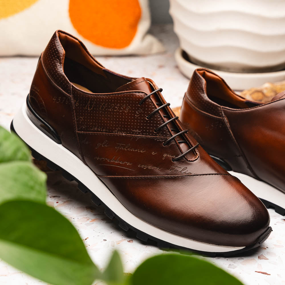 Zelli Testo Burnished Italian Calfskin Dress Sneakers in Brown