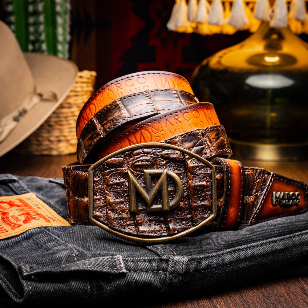 Marco Di Milano Texas Belt: Aged Brown Leather Luxury Shoe