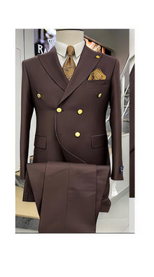 Mens Double Breasted Blazer - Wool Brown Sport Coat With Gold Buttons