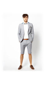 Men's Summer Business Light Gray Suits With Shorts Pants Set (Sport Coat Looking)