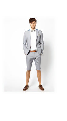 Men's Summer Business Light Gray Suits With Shorts Pants Set (Sport Coat Looking)