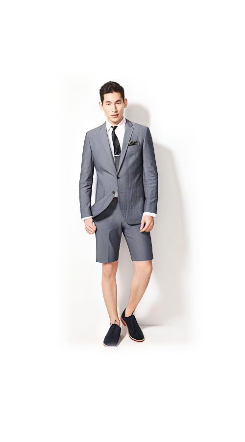 Men's Summer Business Gray Suits With Shorts Pants Set (Sport Coat Looking)