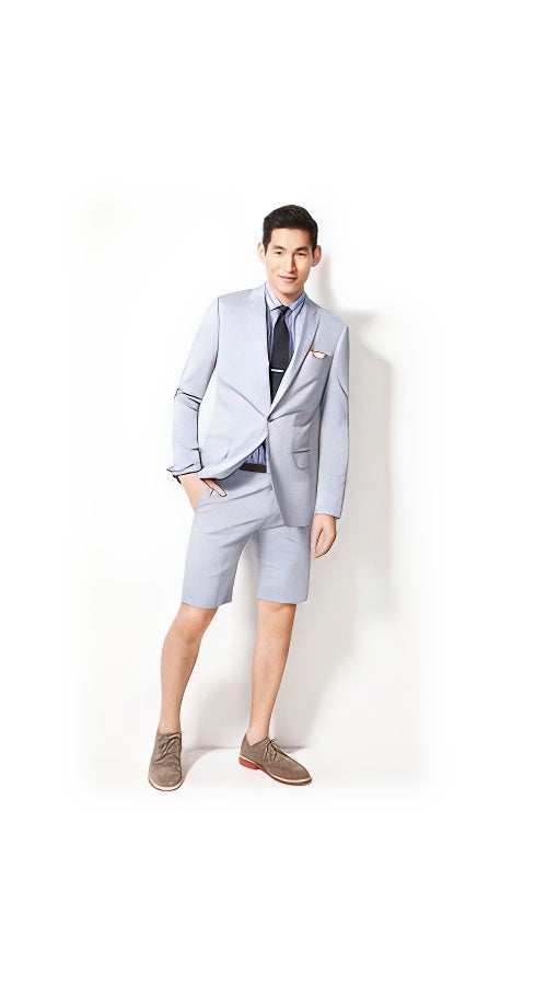 Men's Summer Business Suits With Shorts Pants Set (Sport Coat Looking) Light Gray - Image 8