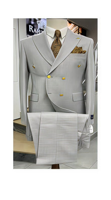 Mens Double Breasted Blazer - Wool Light Grey Sport Coat With Gold Buttons
