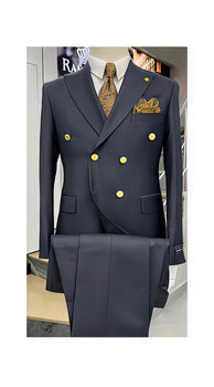 Mens Double Breasted Blazer - Wool Navy Blue Sport Coat With Gold Buttons - Image 9