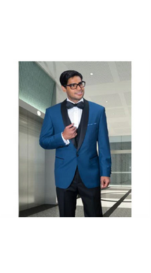 Men'S Indigo 1 Button Blazer Sport Coat Black Lapel Suit