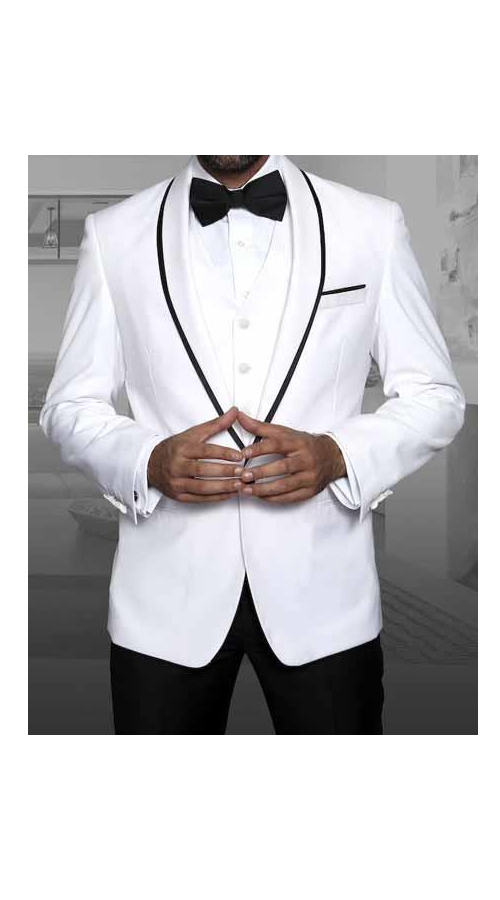 Men'S Shawl Lapel With Trim 1 Button Blazer White Sport Coat Dinner Jacket With Trim - Image 5