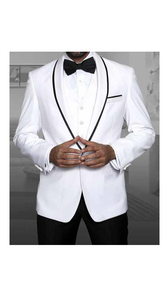 Men'S Shawl Lapel With Trim 1 Button Blazer White Sport Coat Dinner Jacket With Trim