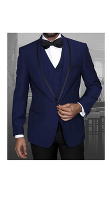 Men'S Sapphire 1 Button Blazer Shawl Lapel With Trim Sport Coat Dinner Jacket With Trim