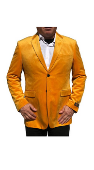 Men's Gold ~ Mustard ~ Yellow 2 Buttons Velvet Jacket