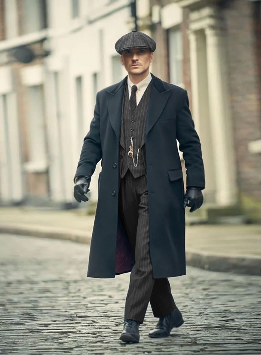 Men's Black Full-length Sleeves Buttoned Closure Peaky Blinders Suit - Peaky Blinders Outfit + Overcoat + Hat (Peaky Blinder Custome) - Image 41