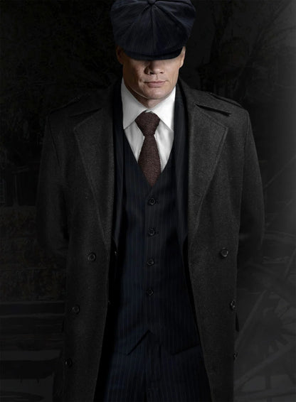 Men's Black Full-length Sleeves Buttoned Closure Peaky Blinders Suit - Peaky Blinders Outfit + Overcoat + Hat (Peaky Blinder Custome) - Image 47