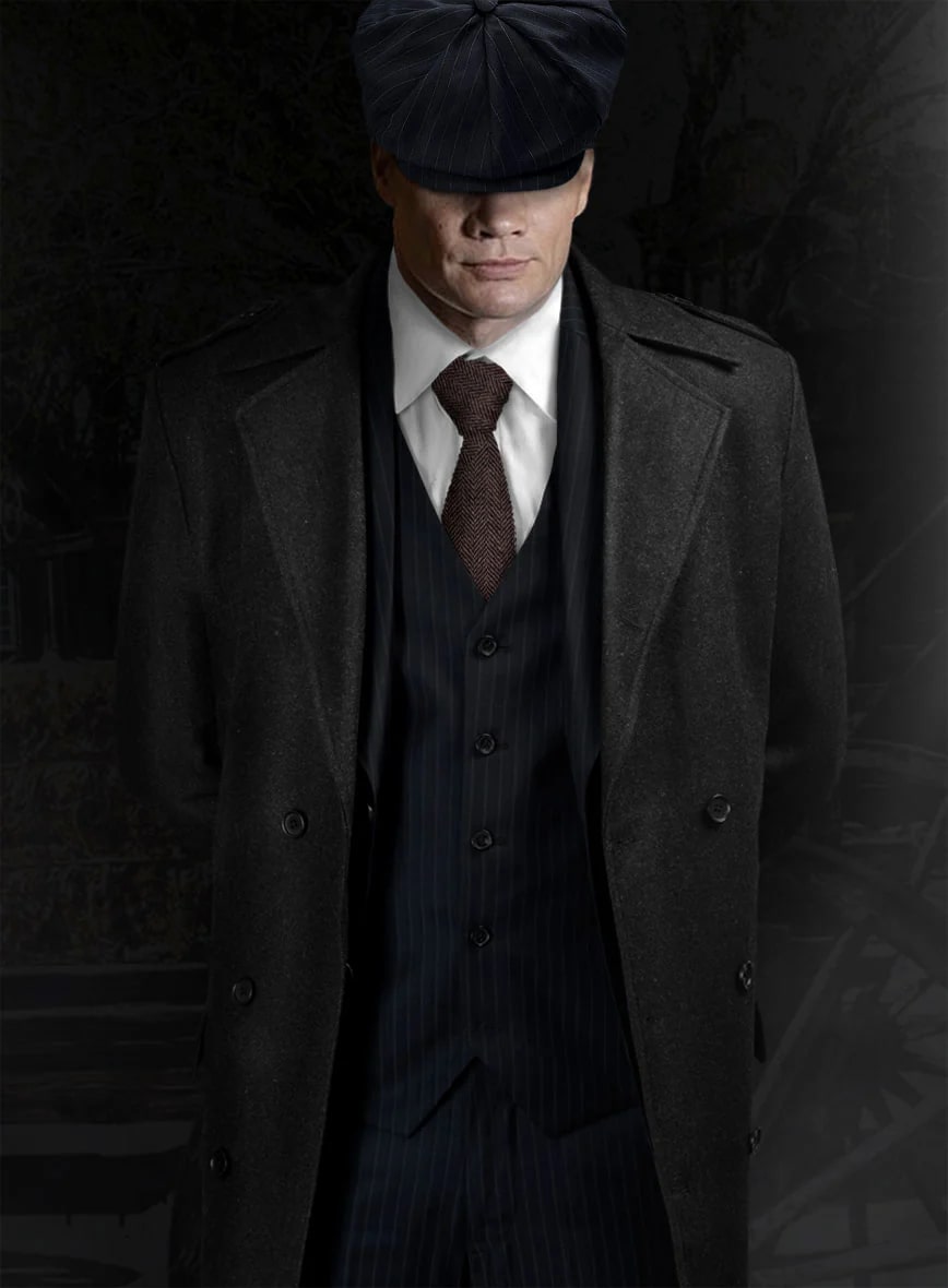 Men's Black Full-length Sleeves Buttoned Closure Peaky Blinders Suit - Peaky Blinders Outfit + Overcoat + Hat (Peaky Blinder Custome) - Image 52