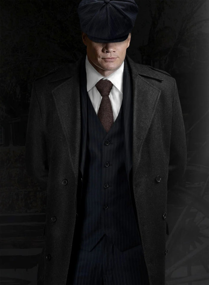 Men's Black Full-length Sleeves Buttoned Closure Peaky Blinders Suit - Peaky Blinders Outfit + Overcoat + Hat (Peaky Blinder Custome) - Image 52