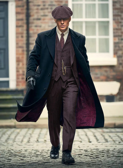 Men's Black Full-length Sleeves Buttoned Closure Peaky Blinders Suit - Peaky Blinders Outfit + Overcoat + Hat (Peaky Blinder Custome) - Image 14