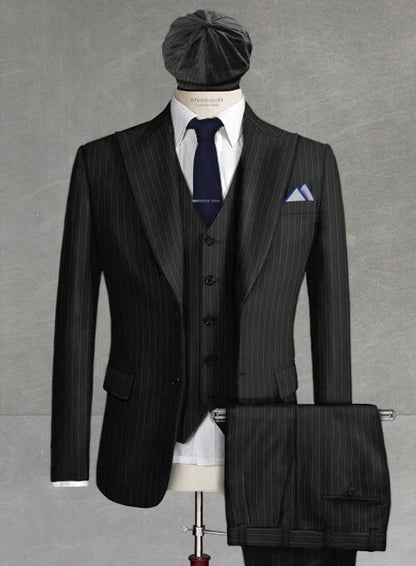 Men's Black Full-length Sleeves Buttoned Closure Peaky Blinders Suit - Peaky Blinders Outfit + Overcoat + Hat (Peaky Blinder Custome) - Image 25