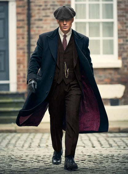 Men's Black Full-length Sleeves Buttoned Closure Peaky Blinders Suit - Peaky Blinders Outfit + Overcoat + Hat (Peaky Blinder Custome) - Image 22