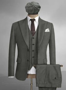 Brand New Quality 1920's English Style Peaky Blinders Style Vested Peaky Blinder Suit - Peaky Blinders Outfit + Overcoat + Hat (Peaky Blinder Custome)