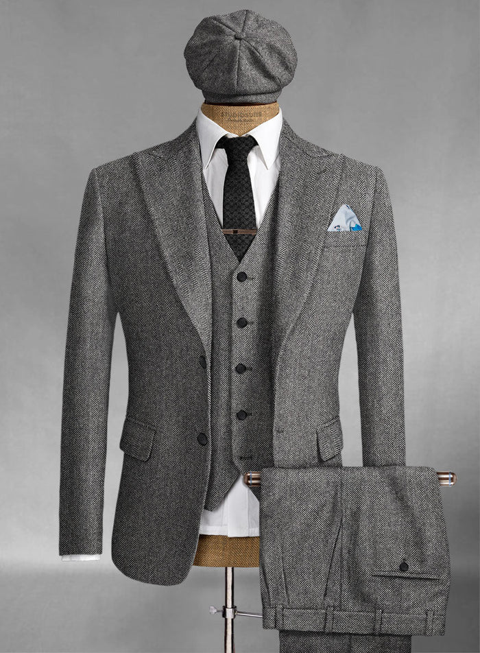 Men's Black Full-length Sleeves Buttoned Closure Peaky Blinders Suit - Peaky Blinders Outfit + Overcoat + Hat (Peaky Blinder Custome) - Image 65