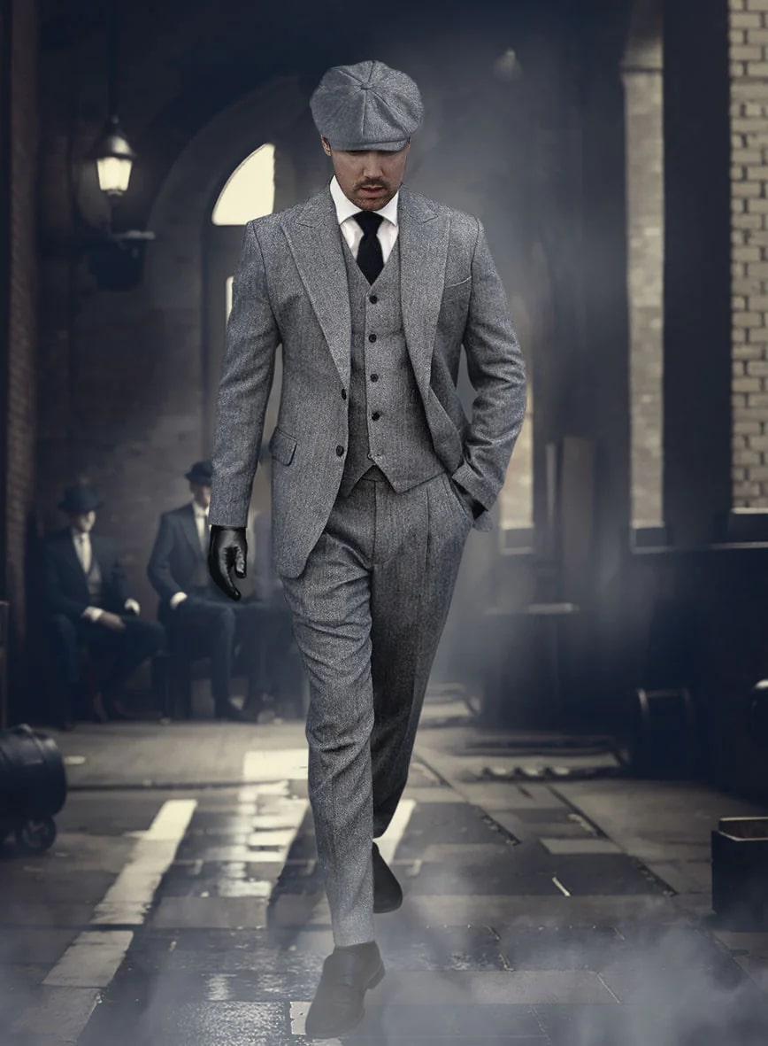 Men's Black Full-length Sleeves Buttoned Closure Peaky Blinders Suit - Peaky Blinders Outfit + Overcoat + Hat (Peaky Blinder Custome) - Image 64