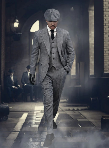 Men's Black Full-length Sleeves Buttoned Closure Peaky Blinders Suit - Peaky Blinders Outfit + Overcoat + Hat (Peaky Blinder Custome) - Image 64