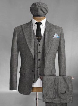 Men's Black Full-length Sleeves Buttoned Closure Peaky Blinders Suit - Peaky Blinders Outfit + Overcoat + Hat (Peaky Blinder Custome) - Image 65
