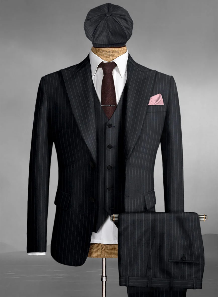 Men's Black Full-length Sleeves Buttoned Closure Peaky Blinders Suit - Peaky Blinders Outfit + Overcoat + Hat (Peaky Blinder Custome) - Image 39