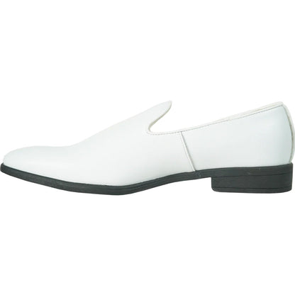 Bravo Mens Classic Plain Toe Slip on Loafer Dress Shoe in White