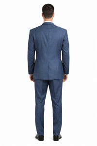 Three Button Suit - Classic Fit Pleated Pants - Mens 3 Button Texured Classic Fit Pleated Blue Pant Suit