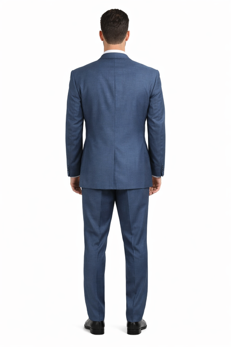 Three Button Suit - Classic Fit Pleated Pants - Mens 3 Button Texured Classic Fit Pleated Blue Pant Suit