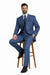 Three Button Suit - Classic Fit Pleated Pants - Mens 3 Button Texured Classic Fit Pleated Blue Pant Suit