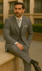 Three Button Suit - Classic Fit Pleated Pants - Mens Three Button Classic Fit Light Grey Vested Suit