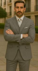 Three Button Suit - Classic Fit Pleated Pants - Mens Three Button Classic Fit Light Grey Vested Suit