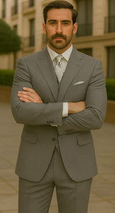 Three Button Suit - Classic Fit Pleated Pants - Mens Three Button Classic Fit Light Grey Vested Suit