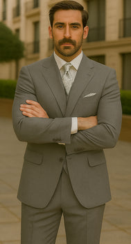 Three Button Suit - Classic Fit Pleated Pants - Mens Three Button Classic Fit Light Grey Vested Suit