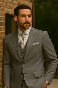 Three Button Suit - Classic Fit Pleated Pants - Mens Three Button Classic Fit Light Grey Vested Suit