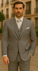 Three Button Suit - Classic Fit Pleated Pants - Mens Three Button Classic Fit Light Grey Vested Suit