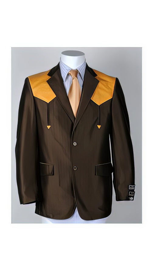 Brown Two Button Striped Pattern Western Blazer For Mens