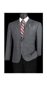 Charcoal Plaid Blazer - Mens Charcoal Windowpane Sportcoat