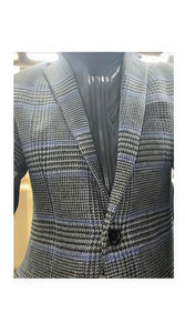 Mens Houndstooth Charcoal Grey With Blue Pattern Plaid Blazer - Windowpane Sport Coat