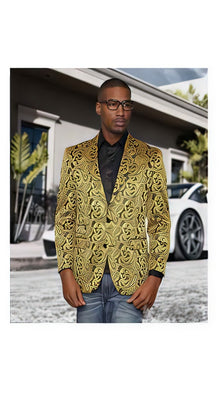 Alberto Nardoni Gold Floral Paisley Shiny Satin Stage Party Two Toned Blazer / Sport coat / Dinner Jacket