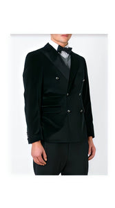 Black Double Breasted Velvet Blazer - Velvet Sport Coat