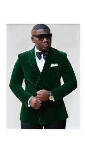 Olive Double Breasted Velvet Blazer 