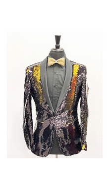 Men'S Slim Fit Gold ~ Black Shawl Lapel Cheap Priced Designer Fashion Dress Casual Blazer On Sale One Button Sequin Shiny Flashy Stage ~ Prom Fancy Blazer